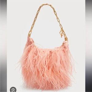 Cult Gaia Pink Feathered Shoulder Bag